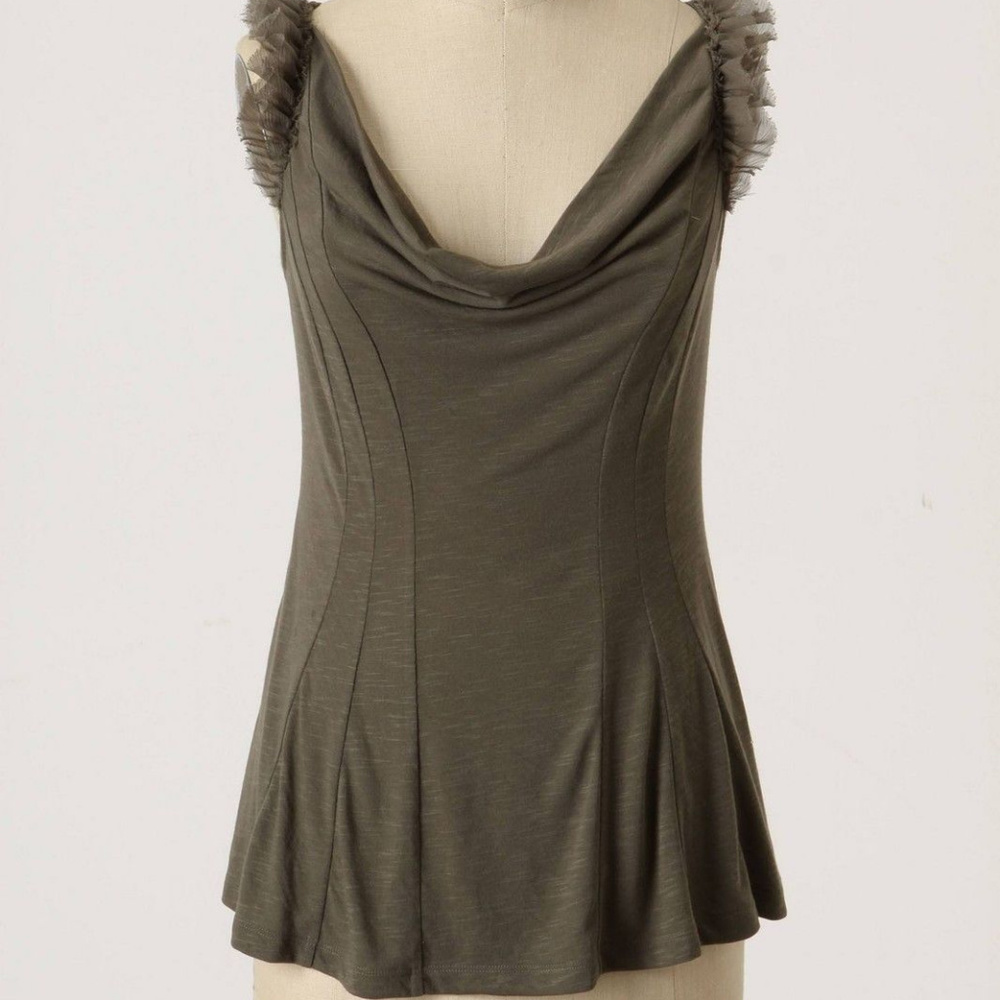 Anthropologie First Flight Tee Dark Green Cowlneck Tank Top By Deletta, Size S